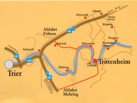 Anfahrtsskizze zum Weingut Günther Clüsserath in Trittenheim